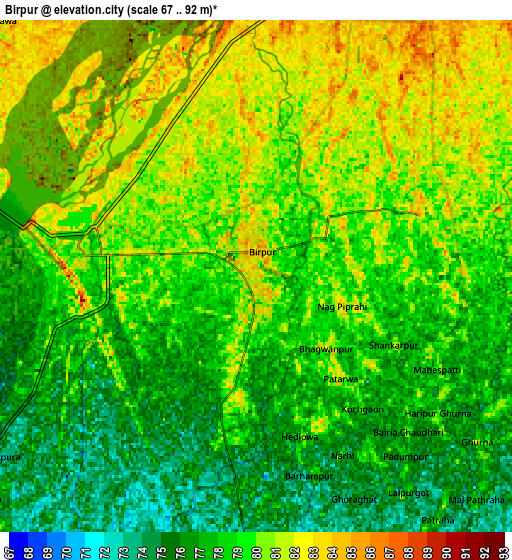 Zoom OUT 2x Bīrpur, India elevation map