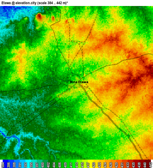 Zoom OUT 2x Etāwa, India elevation map