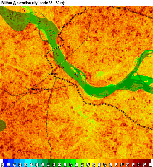 Zoom OUT 2x Bilthra, India elevation map