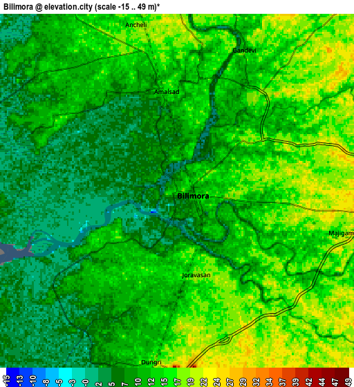 Zoom OUT 2x Bilimora, India elevation map