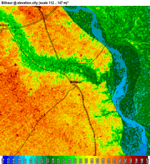 Zoom OUT 2x Bilhaur, India elevation map