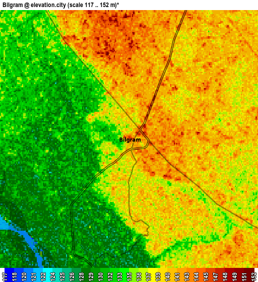 Zoom OUT 2x Bilgrām, India elevation map