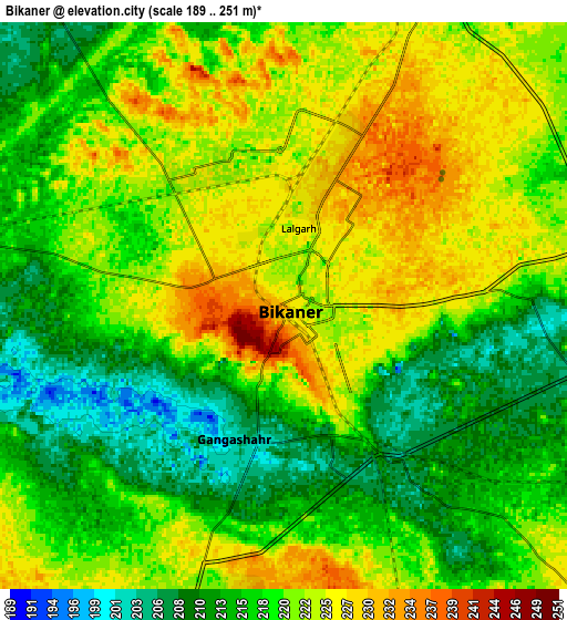 Zoom OUT 2x Bīkaner, India elevation map