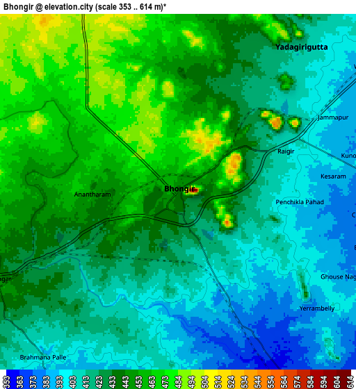 Zoom OUT 2x Bhongīr, India elevation map