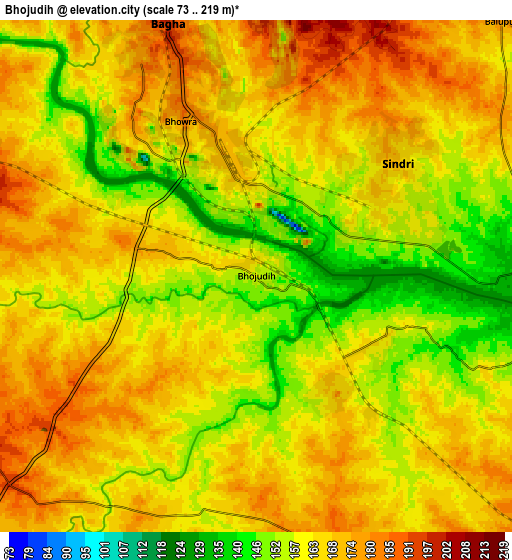 Zoom OUT 2x Bhojudih, India elevation map