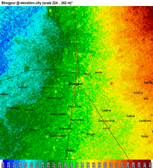 Zoom OUT 2x Bhogpur, India elevation map
