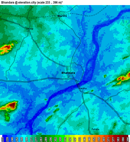 Zoom OUT 2x Bhandāra, India elevation map