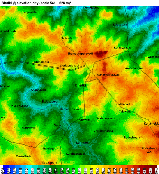 Zoom OUT 2x Bhālki, India elevation map