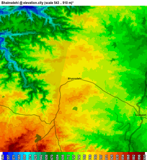 Zoom OUT 2x Bhainsdehi, India elevation map