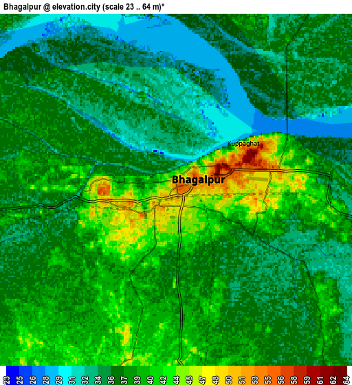 Zoom OUT 2x Bhāgalpur, India elevation map