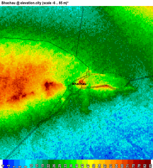 Zoom OUT 2x Bhachāu, India elevation map