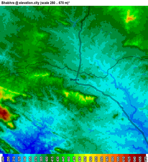 Zoom OUT 2x Bhābhra, India elevation map