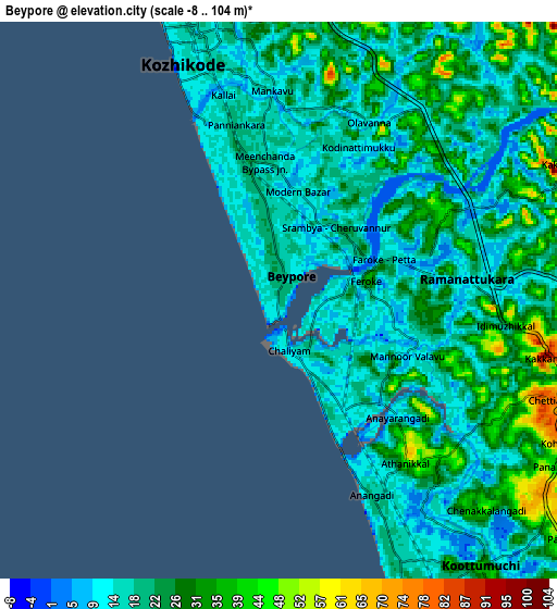 Zoom OUT 2x Beypore, India elevation map