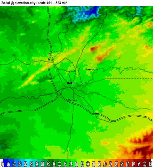 Zoom OUT 2x Betūl, India elevation map