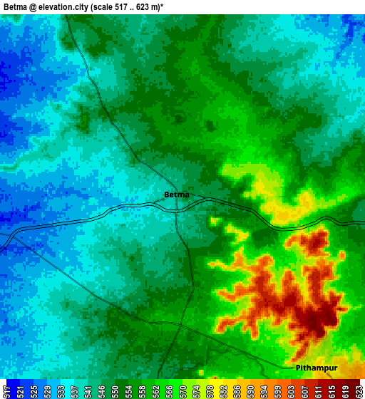 Zoom OUT 2x Betma, India elevation map