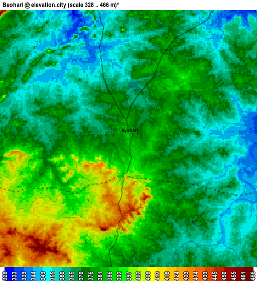 Zoom OUT 2x Beohāri, India elevation map