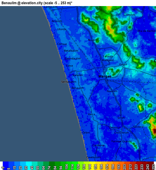 Zoom OUT 2x Benaulim, India elevation map