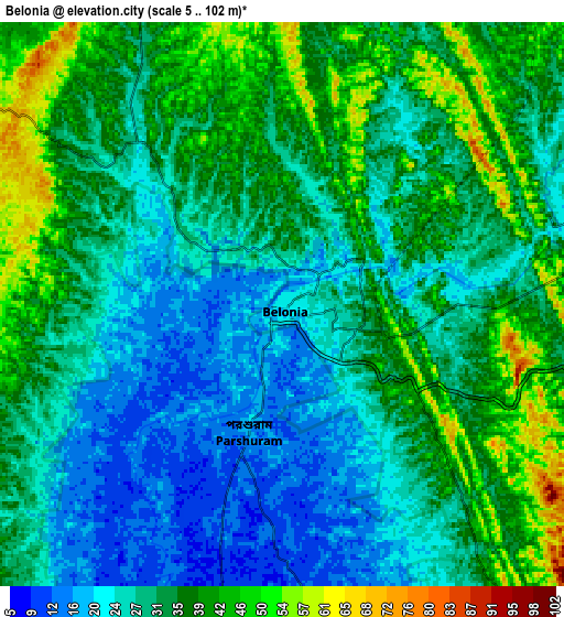 Zoom OUT 2x Belonia, India elevation map