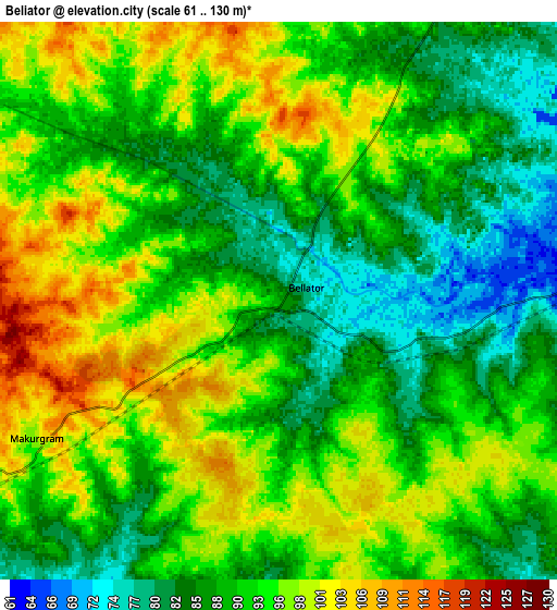 Zoom OUT 2x Beliātor, India elevation map