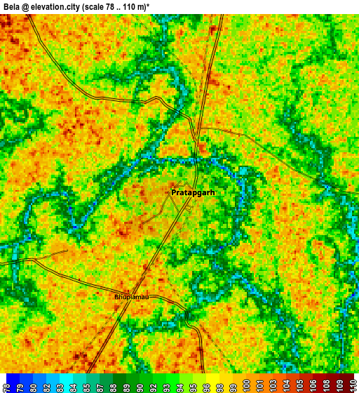 Zoom OUT 2x Bela, India elevation map