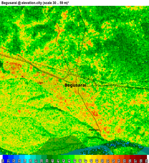 Zoom OUT 2x Begusarai, India elevation map