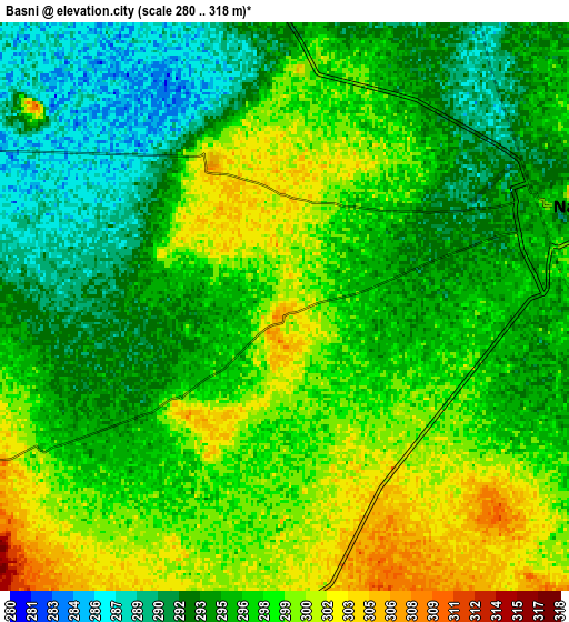 Zoom OUT 2x Basni, India elevation map