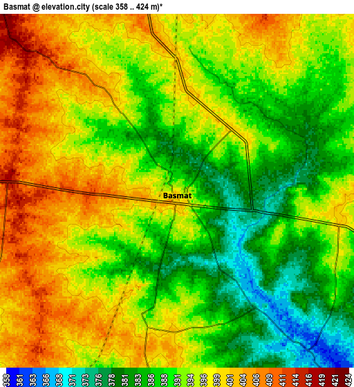 Zoom OUT 2x Basmat, India elevation map
