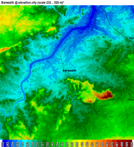 Zoom OUT 2x Barwādih, India elevation map