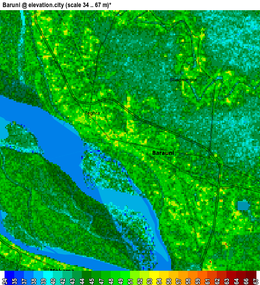 Zoom OUT 2x Bāruni, India elevation map