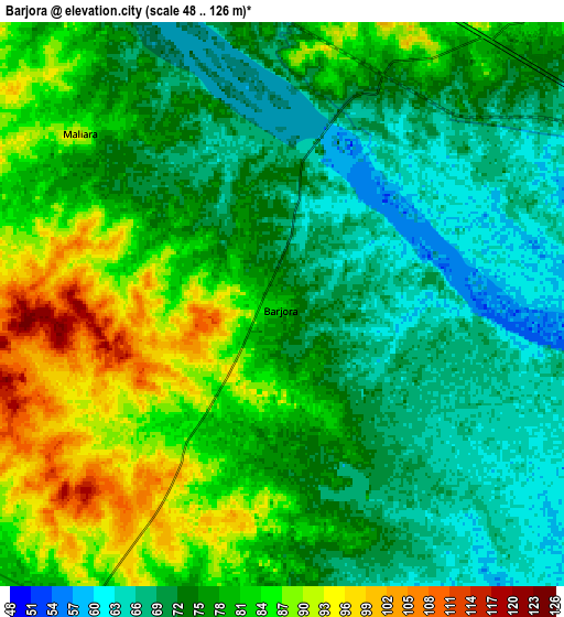 Zoom OUT 2x Barjora, India elevation map