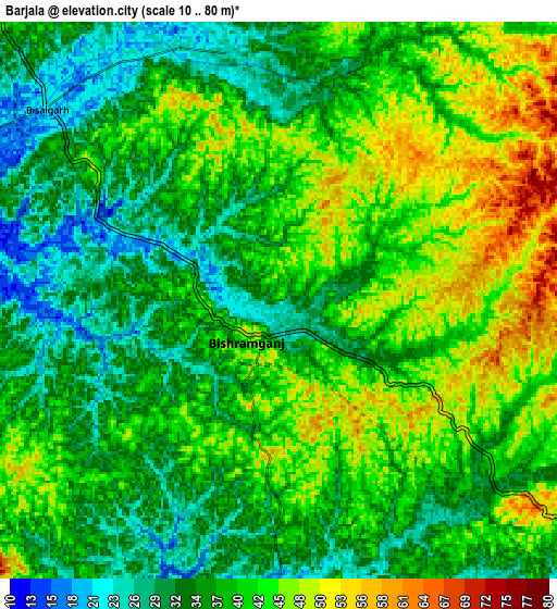 Zoom OUT 2x Barjala, India elevation map