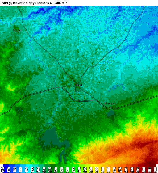 Zoom OUT 2x Bāri, India elevation map