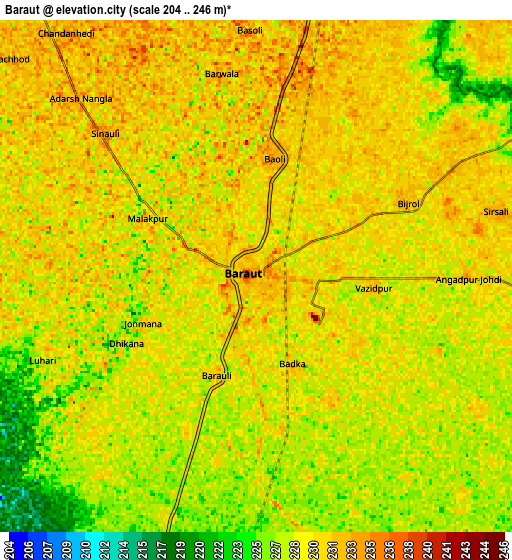 Zoom OUT 2x Baraut, India elevation map