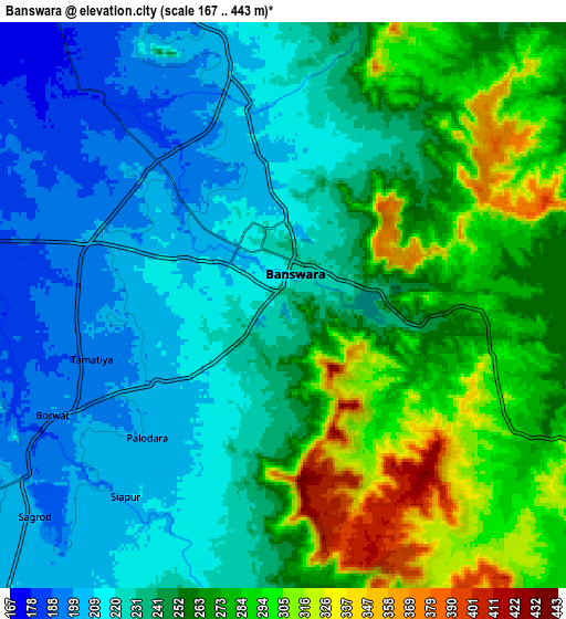Zoom OUT 2x Bānswāra, India elevation map