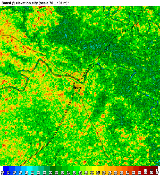 Zoom OUT 2x Bānsi, India elevation map