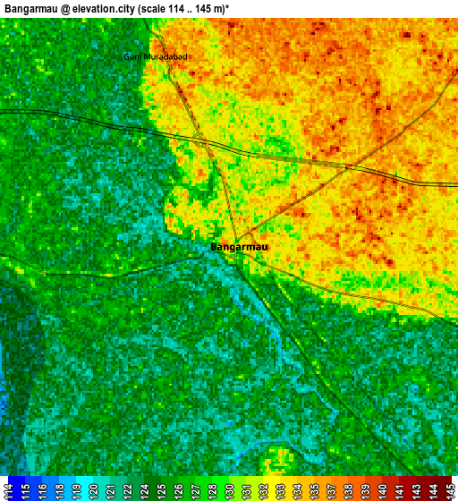 Zoom OUT 2x Bāngarmau, India elevation map