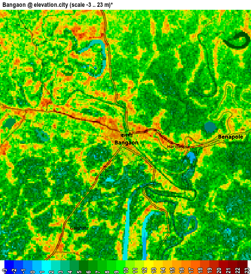 Zoom OUT 2x Bangaon, India elevation map
