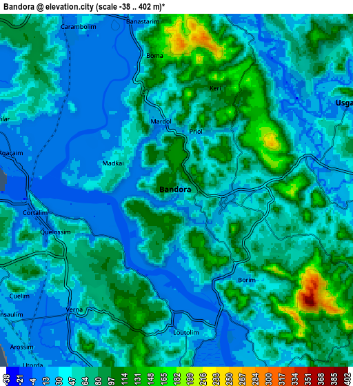 Zoom OUT 2x Bandora, India elevation map