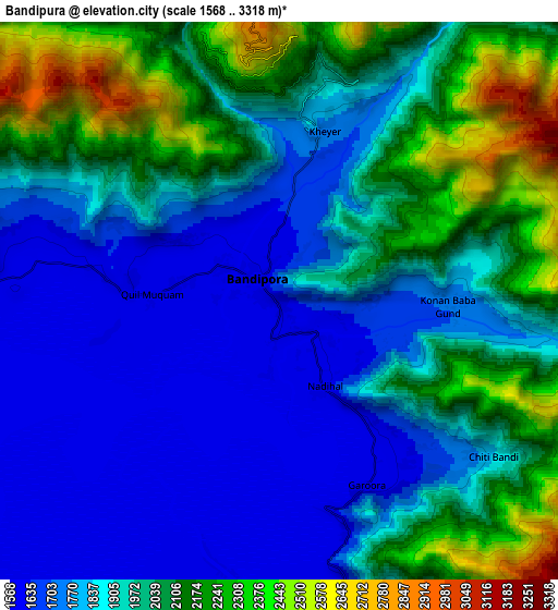 Zoom OUT 2x Bandipura, India elevation map