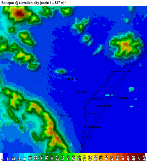 Zoom OUT 2x Bānapur, India elevation map