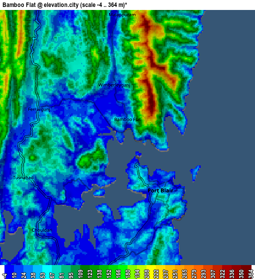 Zoom OUT 2x Bamboo Flat, India elevation map