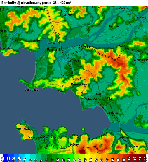 Zoom OUT 2x Bambolim, India elevation map