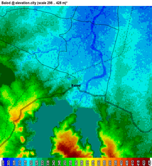 Zoom OUT 2x Balod, India elevation map