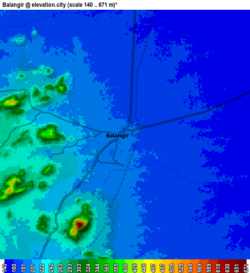 Zoom OUT 2x Balāngīr, India elevation map