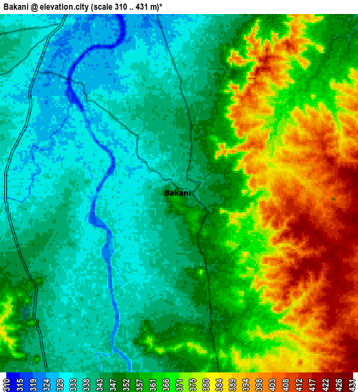 Zoom OUT 2x Bakāni, India elevation map