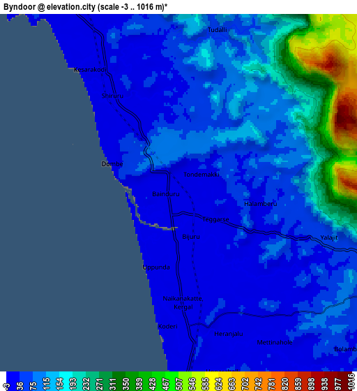 Zoom OUT 2x Byndoor, India elevation map