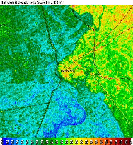 Zoom OUT 2x Bahraigh, India elevation map