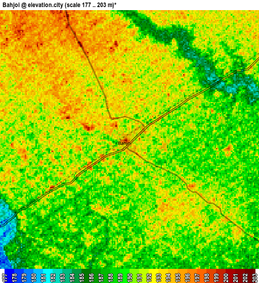 Zoom OUT 2x Bahjoi, India elevation map