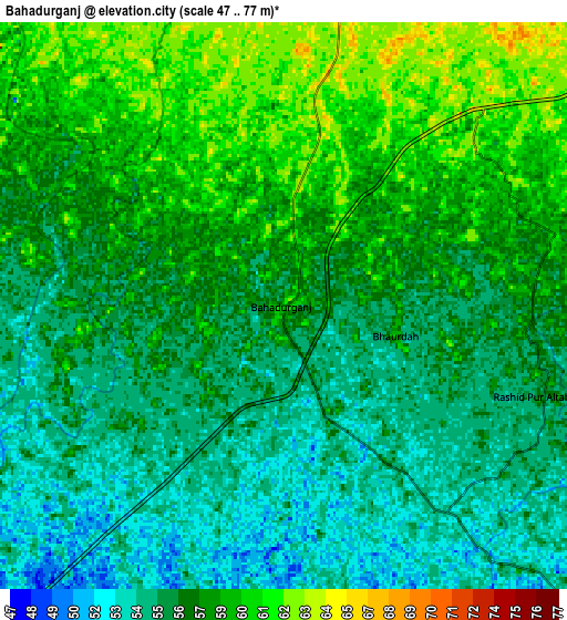 Zoom OUT 2x Bahādurganj, India elevation map