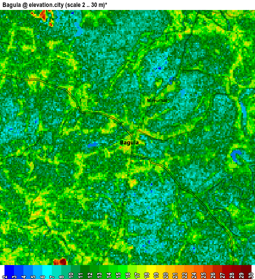 Zoom OUT 2x Bagulā, India elevation map